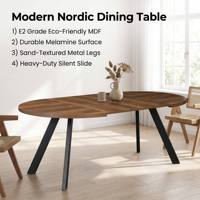 Table à manger extensible en MDF mélaminé avec pieds en métal texturé noir, haute capacité de charge, fabricant en gros