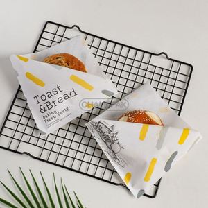 Sac en papier personnalisé à double poche ouverte, résistant à l'huile et à la graisse, pour pain, gaufres, hamburgers, sandwichs, beignets, en forme de triangle - Product Image 1