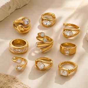 18K PVD Gold <b>Plate</b> Stainless Steel <b>Rings</b> Trendy Waterproof Delicate Zircon Adjustable <b>Ring</b> - Product Image 6