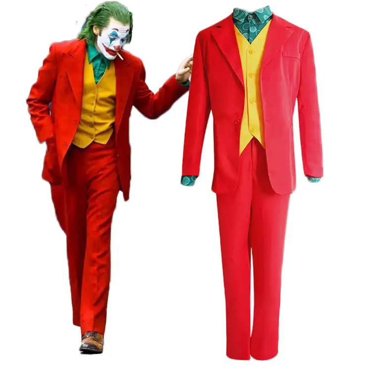 Костюмы для косплея по мотивам Хэллоуина, костюмы Джокера, полный комплект, клоун, красный дешевый косплей-костюм