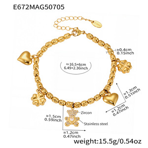 Pulsera de Moda con Dijes de Oso y Zirconia 5A, de Acero Inoxidable Impermeable con Baño de Oro 18K, Inoxidable, Joyería de Regalo para Mujer - Product Image 5