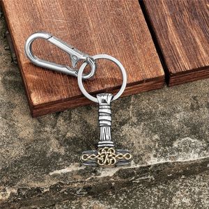 Men's Stainless Steel Thor Hammer <b>Keychain</b> With Leather Strap And Carabiner Gift Charm Pendant - Product Image 3