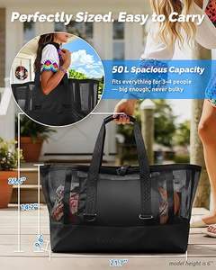 Bolso de Playa Vintage para Mujer, Fabricación OEM ODM en Vietnam, Malla de Poliéster con Revestimiento Impermeable en la Parte Inferior, para Playa, Barco, Piscina y Deportes - Product Image 3