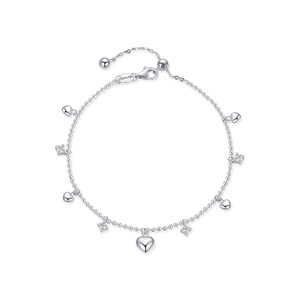 S925 Silver Heart and Star Charm Slider Adjustable Hypoallergenic Polished Charm Sterling Silver Slider <b>Bracelet</b> For Women - Product Image 1
