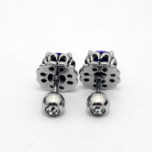 yunnique Fashionable Titanium Steel <b>Stud</b> <b>Earrings</b> Purple <b>Blue</b> Flower Shape Claw Setting For Women Gift Jewelry - Product Image 4