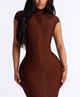 Nouvelle Arrivée Été Européen et Américain : Robe Moulante Unie à Col Montant et Effet Cache-Cœur pour Femme – Collection Mode Commerce International