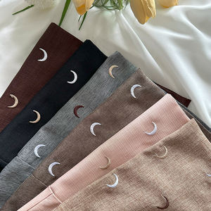 Habib EID poliéster Lino Abaya Color sólido mujeres Kimono Cardigan Abaya Femmes Robe Musulmane Luna bordado abierto Abaya - Product Image 5