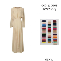 Robe de soirée élégante jaune style français, froncée, taille basse, coupe droite simple, col rond, personnalisable, faible MOQ, OEM/ODM, collection 2026
