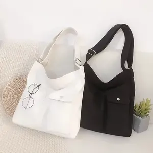 Wholesale Custom Printed Logo Recycled Organic 100% Plain White Cotton Canvas Shopping Student Tote Bag With Letter Pattern