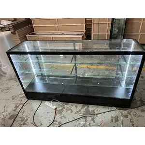 6ft Smoke Shop Adjustable Shelves Display Aluminum Frame 7mm Tempered Glass Show Case With Top Led Light Glass Showcase For Shop