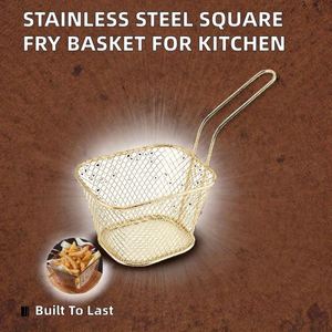 <b>Mini</b> Silver Square Mesh Food Basket French Fries Basket Restaurant Fried Chicken Snack Chips Iron Metal Colander Tool - Product Image 2