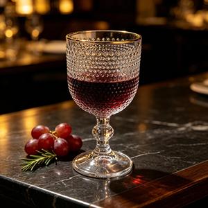 Raymond handgemaakte kristallen rode wijnglas met knopvormige steel & gouden rand voor thuisbar, proeverij, vintage wijnkelder decoratie - Product Image 6