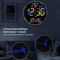 Stille RGB ronde digitale LED-wandklok met automatische helderheidsregeling, afstandsbediening, temperatuur, datum en groot display voor woondecoratie