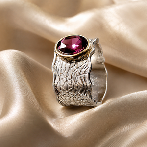Anello Vintage con Ametista Bicolore a Onda per Donne, Gioiello di Moda Europeo e Americano - Product Image 6