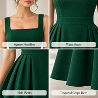 Robe midi pour femme OEM, tissée jacquard, jupe plissée, col carré, sans manches, taille ajustée, coupe trapèze, pour occasions formelles