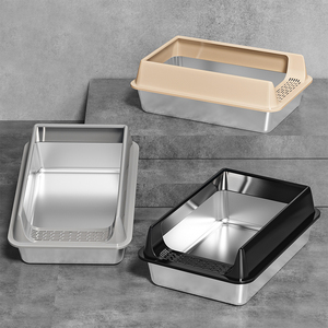 Toilette pour <span class=keywords><strong>chat</strong></span> rectangulaire Bac à litière pour <span class=keywords><strong>chat</strong></span> en acier inoxydable Grande capacité Durable Filtration par tamisage Favorise un environnement plus propre - Product Image 3