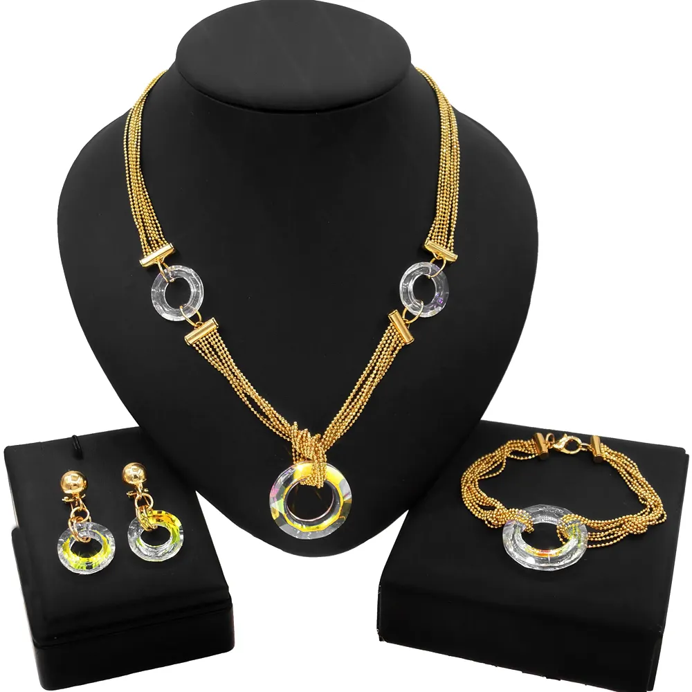 YulailI Neue Brasilien Gold Stil Kette Vertrag Association Harz Schmuck Set Halskette Armband und Ohrringe 3 Stück Schmuck Sets