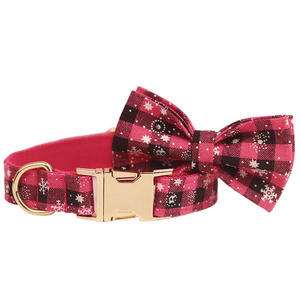 Nueva moda botón acolchado Rosa rojo Plaid copo de nieve Navidad británico mascota <span class=keywords><strong>Collar</strong></span> perro Correa conjunto transfronterizo de una pieza generación - Product Image 3