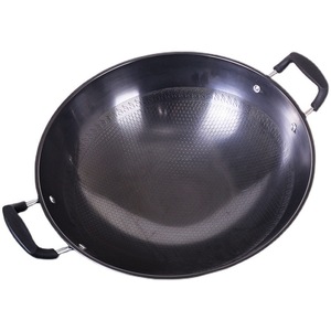 German Style Honeycomb Non Stick Wok Double Handled Large <b>Cast</b> Iron Round Bottom Uncoated Rust Resistant For Gas Stoves - Product Image 1