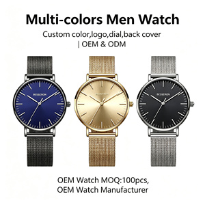 Custom Logo Luxury Waterproof Male Wrist <b>Watch</b> Stainless Steel Analog Black Leather Bracelet Set Japan Minimalist Maker OEM Mens - Product Image 2