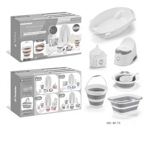 Grande baignoire bébé en plastique 12-en-1 avec boîte de rangement colorée, pinces de séchage, siège de toilette et baignoire inclus - Product Image 1