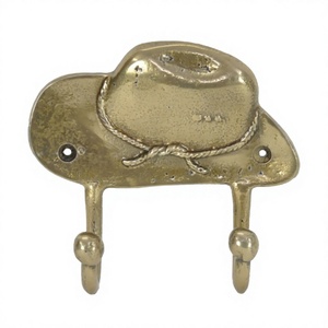 Brass Antique Cowboy Hat <b>Hook</b> With 2 Holder Casted Aluminium Equestrian Style <b>Hooks</b> Hot Selling Solid Wall <b>Hooks</b> & <b>Rail</b> Decorate - Product Image 1