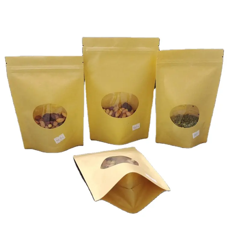 Bolsa de papel para embalagens de alimentos, embalagem em estoque e personalizada com ziplock redonda