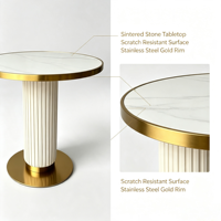 Ensemble table et chaises de salle à manger ronde pour hôtel et restaurant, plateau en pierre frittée, structure en acier inoxydable doré, table de café et salon de luxe avec 4 chaises