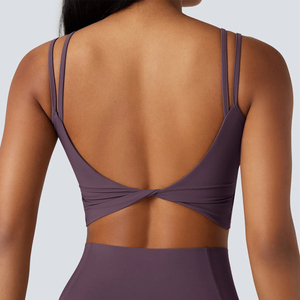 Soutien-gorge de sport personnalisé à double bretelle torsadée pour femme, col en U, dos ouvert, soutien-gorge intégré, crop top de yoga, <span class=keywords><strong>pilates</strong></span>, gym, fitness, vêtements de sport - Product Image 1