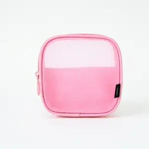Oem Odm Fashion Cute Pink Cosmetic Bag Set Zipper Small Large Mini Make Up Organizer See Through Transparent Nylon Bag Travel