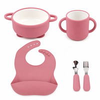 Ensemble de vaisselle pour bébé en gros : bol à ventouse en céramique avec manchon en silicone, tasse, bavoir, couverts en acier inoxydable – Logo personnalisé disponible