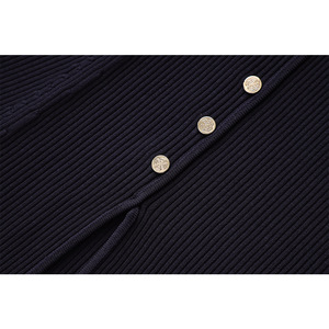 Nuovo Abito Francese Lavorato a <span class=keywords><strong>Maglia</strong></span> di Alta Qualità, <span class=keywords><strong>Nero</strong></span> Elegante con Spacco Irregolare e Bottoni, Maniche Lunghe per Uso Quotidiano - Product Image 4