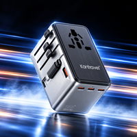 Adaptateur de voyage universel Kantravel 100W PD GaN, charge super rapide, 4 USB-C + 1 USB-A, chargeur portable avec câble rétractable