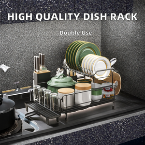 High Quality Metal Double Tier Non-Folding Floor Type Kitchen <b>Dish</b> Drying <b>Rack</b> Storage Holders & <b>Racks</b> - Product Image 2