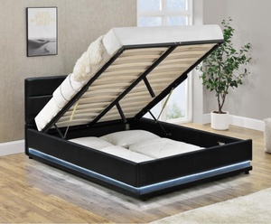 Mueble de dormitorio de diseño moderno, cama de sofá de cuero con elevador de <span class=keywords><strong>Gas</strong></span> y LED, tamaño doble - Product Image 4