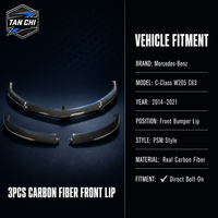 3 pièces de séparateurs de pare-chocs avant en fibre de carbone style PSM pour Mercedes Benz Classe C W205 C63 AMG 2005-2019 à fixer par visage à visser