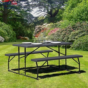 Nouvel ensemble table et banc de jardin télescopique noir de haute qualité, design 2-en-1 pour repas et loisirs en extérieur - Product Image 5