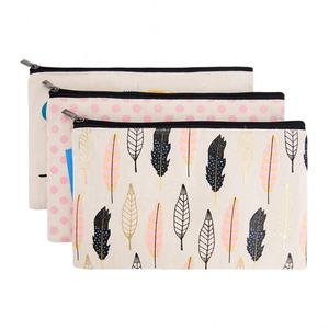Vente en gros de pochette de voyage en toile de coton à cils trousse de maquillage cosmétique de toilette réutilisable avec logo personnalisé et fermeture éclair - Product Image 5