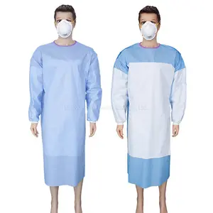 Gaun bedah medis steril bahan sms standar sekali pakai untuk rumah sakit dengan pembungkus dalam tas steril