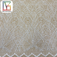 Tissu en dentelle de tulle blanc Chantilly brodé de perles et de sequins, maille de luxe française pour robe de mariée