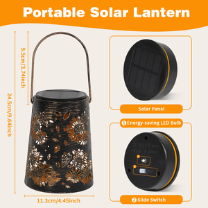 Lanterne solaire d'extérieur de haute qualité, étanche IP65, design moderne en fer forgé creux en forme de cœur et de fleur, noir et or, pour patio, cour et jardin - Product Image 3