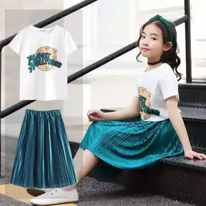 2022新しい夏の女の子2個セットベビーデニムトップスカートドレスキッズスーツ子供服スタイリッシュな服数量綿9歳