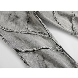 Jean slim droit personnalisé pour homme – Gris délavé – Tissu en coton – Effet vieilli et déchiré – Pantalon en jean pour homme - Product Image 5