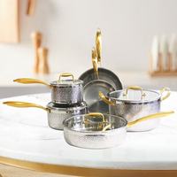 Set Peralatan Masak Stainless Steel Tri-ply 10 Buah Profesional Konstruksi Kelas 304 Set Panci dan Wajan Induksi untuk Semua Jenis Kompor