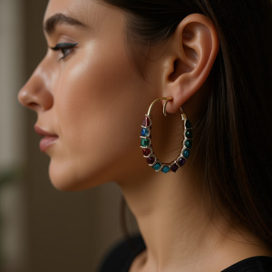 Pendientes de Aro para Mujer E3636, Chapados en Platino, con Incrustaciones de Piedras Azules, Joyería de Moda para Fiestas, Pendientes de Aleación de Zinc - Product Image 2