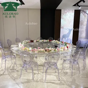 豪华设计透明亚克力圆形宴会餐桌和椅子套装婚礼