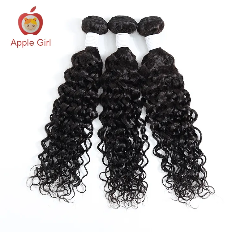 Bundel rambut manusia 100% gadis Apple harga grosir ekstensi rambut manusia Remy keriting jalinan rambut Indian Virgin mentah gelombang air