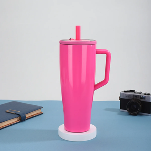 Vaso Térmico de Acero Inoxidable de 40oz con Popote y Tapa, Taza de Viaje Aislada, Diseño Moderno Rojo Rosa para Exteriores - Product Image 5