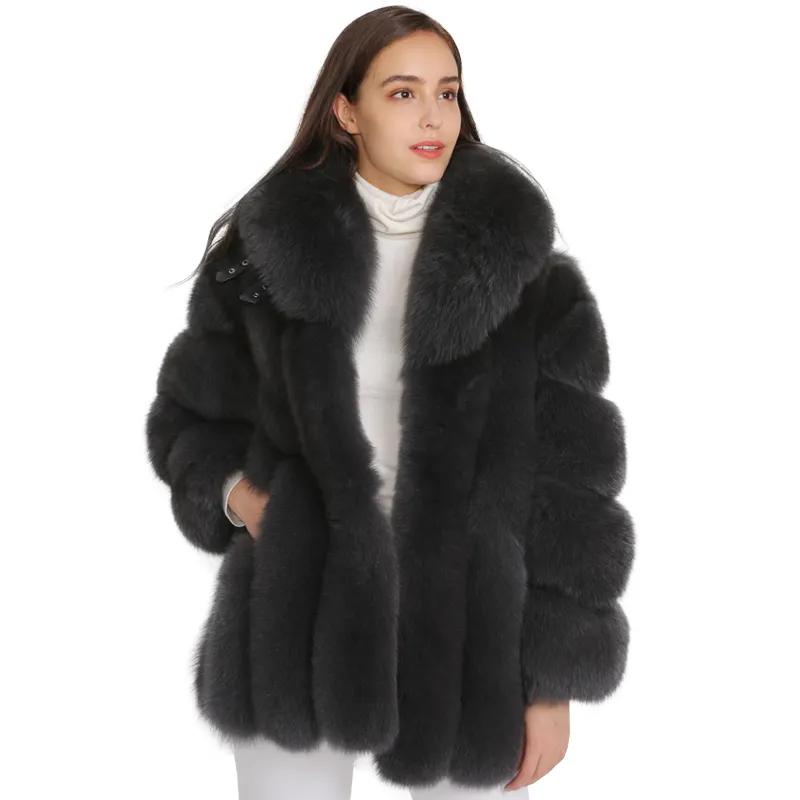 Very Big and Fluffy Fur Coat Woman Long Fashion Coat for Winter Warm Whole Skin Long Fox Fur Coat