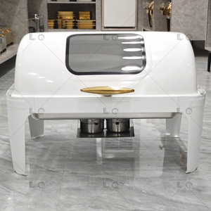 Copertura Completa in Acciaio Inossidabile con Motivo Marmorizzato per Buffet, Fornello, Isolamento per Hotel, Rettangolare Bianco/Oro - Product Image 4